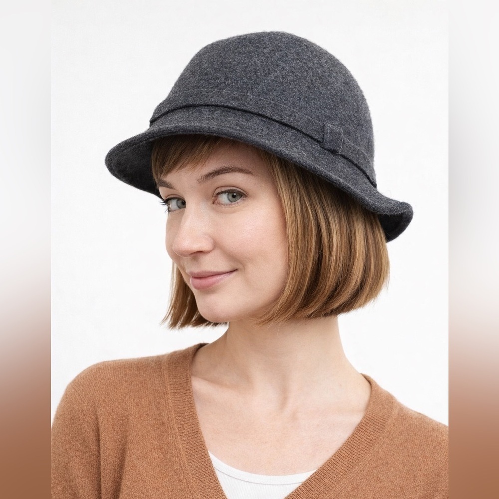 VTG United Colors of Benetton Wool Cloche Bucket Hat Made in Italy Sz 60 L Gray